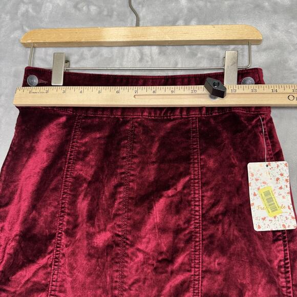 Free People Skirt Womens 26 Red Velvet High Waist Mini OB824567 New - Picture 7 of 11